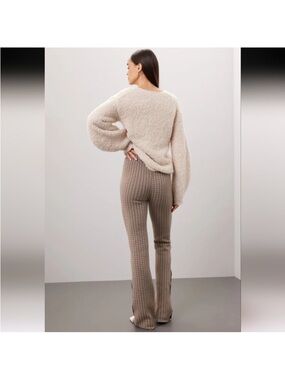 NAADAM Taupe Houndstooth Knit Flare Pants
